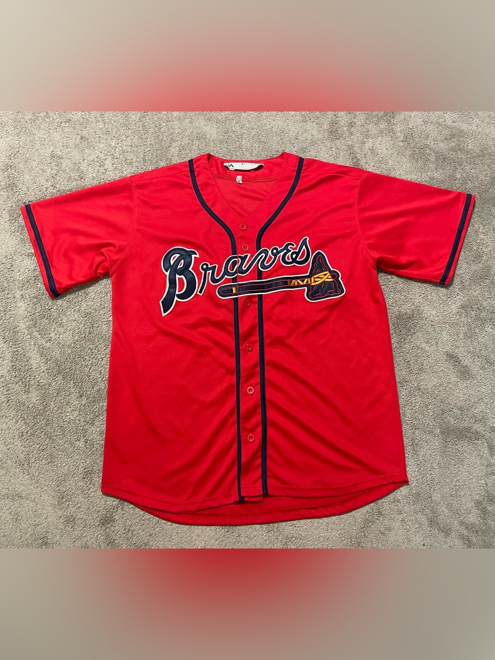 Majestic Atlanta Braves Cool Base Jersey Mens L Red #42 MLB Sewn